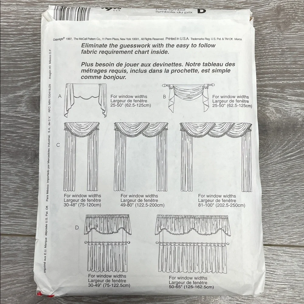 Uncut McCall’s Home Dec In A Sec Window Treatment Patterns 8078 8604 8772 9259 - Picture 6 of 16